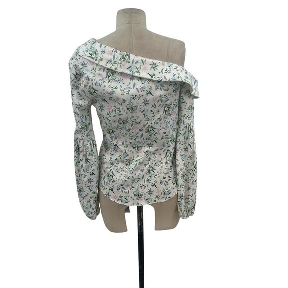 Amur Reagan One Shoulder Blouse Top White Floral Print Long Sleeve Size Small - Picture 8 of 13